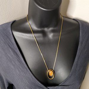 Vintage Orange Oval Pendant Necklace 24 Inches